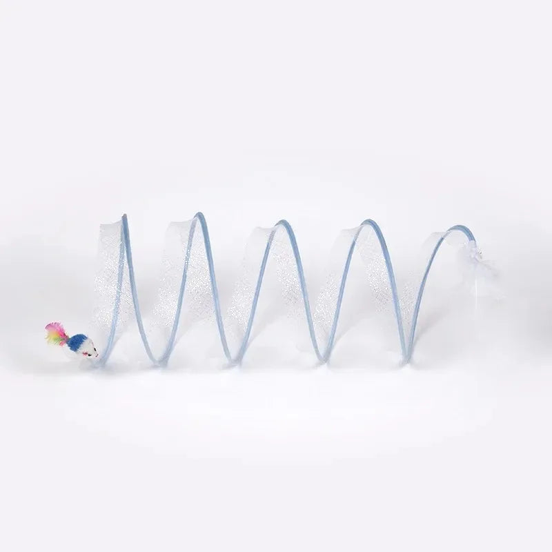 Collapsible Cat Tunnel Toy Spring Coil Tube with Mouse Interactive Indoor Cat Play Tunnel