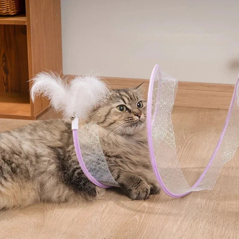 Collapsible Cat Tunnel Toy Spring Coil Tube with Mouse Interactive Indoor Cat Play Tunnel