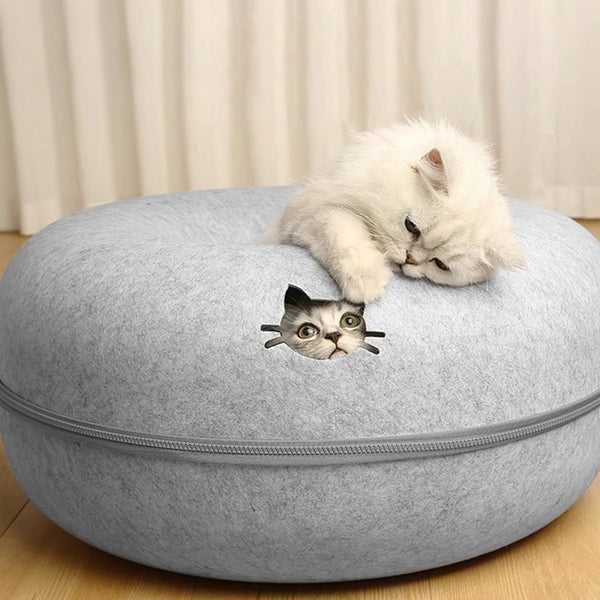 Cozy Hideaway Donut Cat Bed